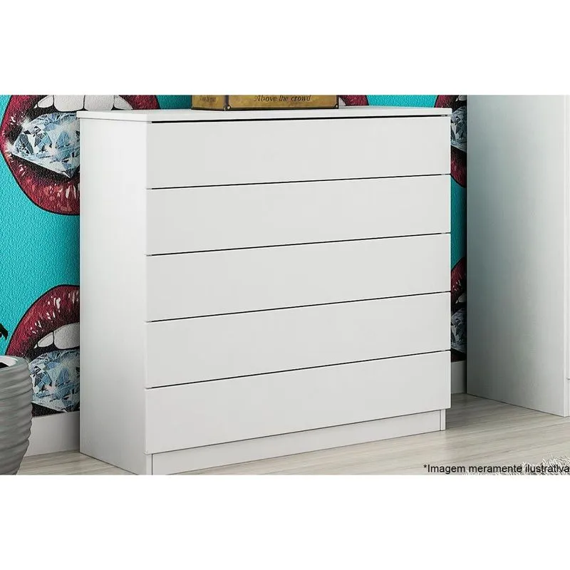 Cômoda Solteiro Premium c/ 5 Gavetas Branco/Neve - Tcil Móveis