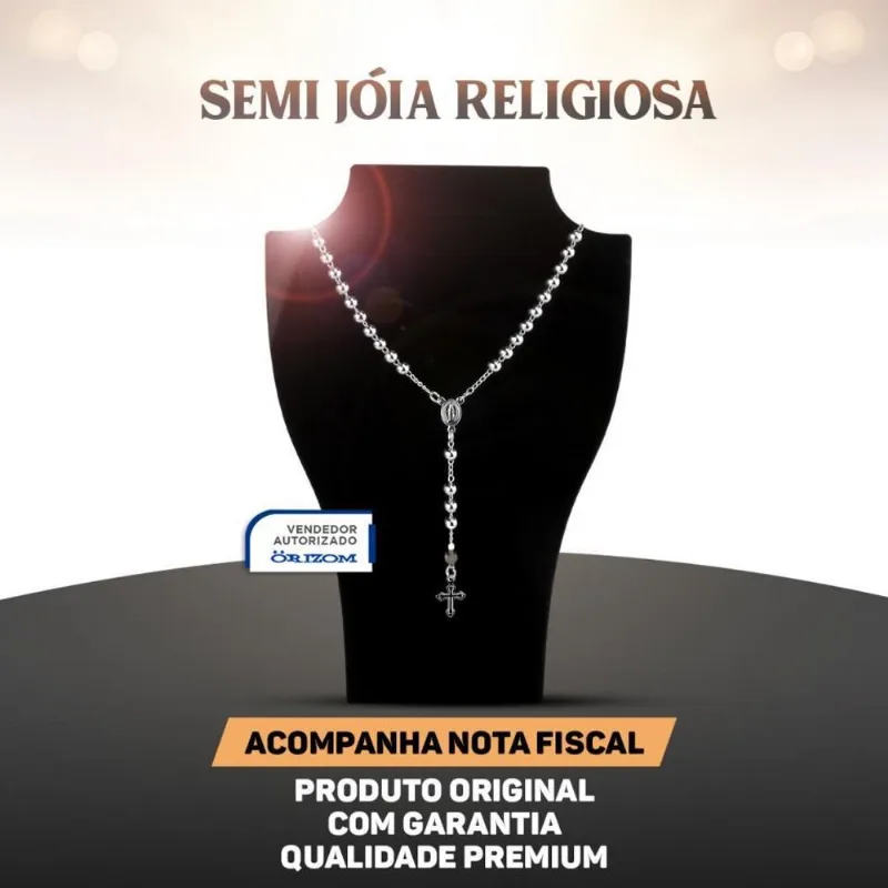 Colar Feminino Prata Rosário Terço Revenda Luxo G5
