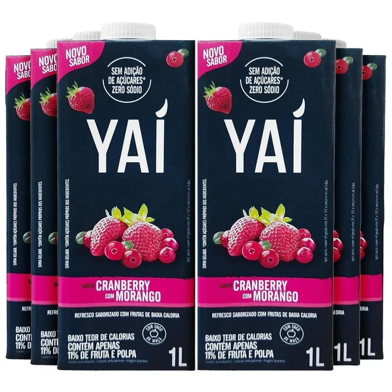 Suco Yaí Sabor Cranberry Morango Sem Açúcar E Sódio 1l 6 Un