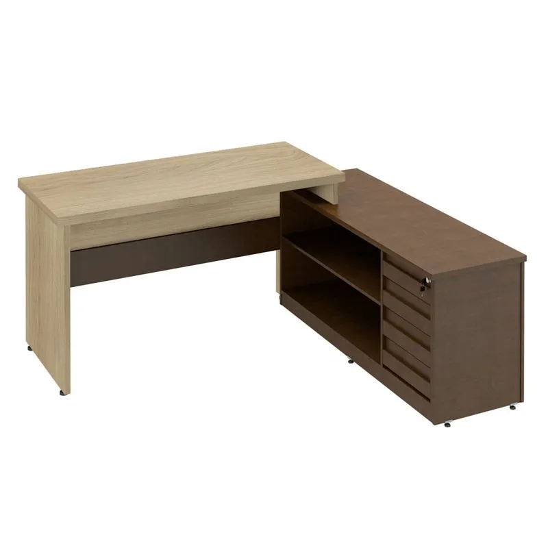 Mesa para Escritório em L 4 Gavetas São Luís Plata Móveis Carvalho/Ruggine