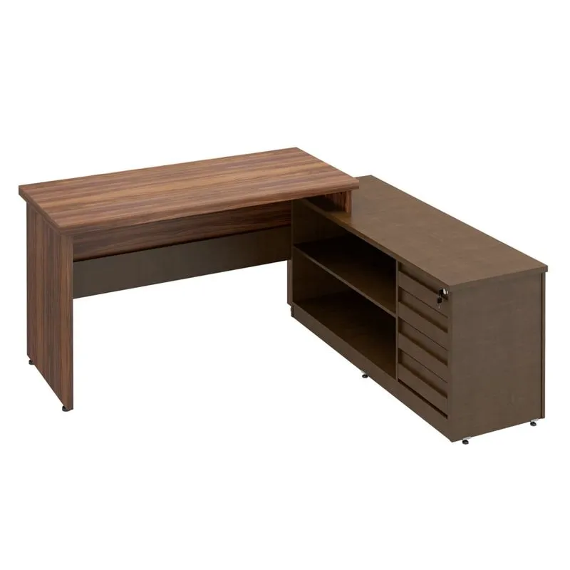 Mesa para Escritório em L 4 Gavetas São Luís Plata Móveis Málaga/Ruggine