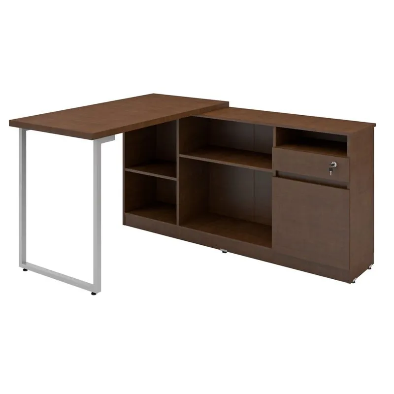 Mesa para Escritório em L 1 Gaveta 1 Porta Metalic Plata Móveis Ruggine
