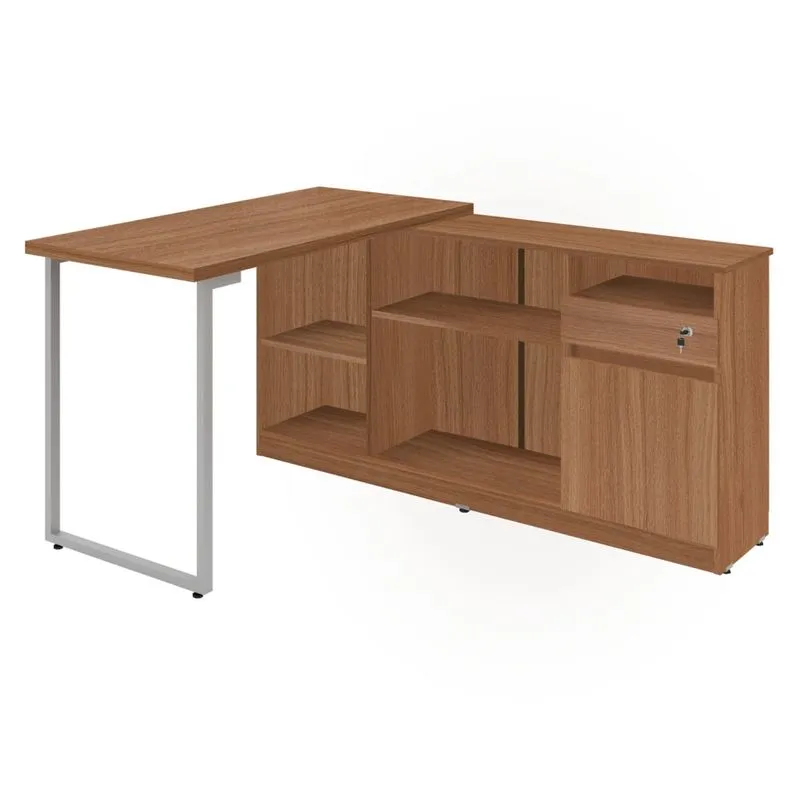 Mesa para Escritório em L 1 Gaveta 1 Porta Metalic Plata Móveis Montana