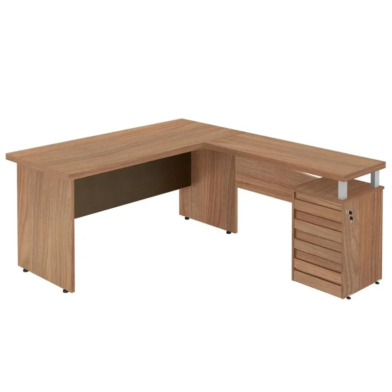 Mesa para Escritório em L 4 Gavetas Ornare Plata Móveis Amêndoa/Ruggine