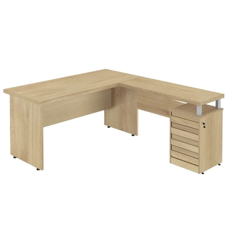 Mesa para Escritório em L 4 Gavetas Ornare Plata Móveis Carvalho