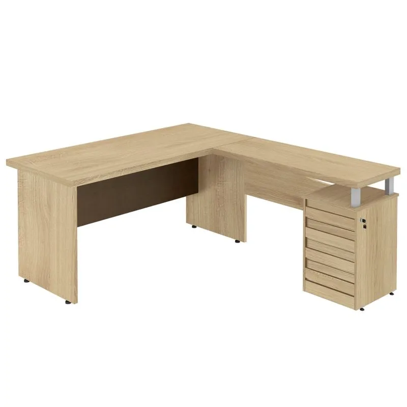 Mesa para Escritório em L 4 Gavetas Ornare Plata Móveis Carvalho/Ruggine