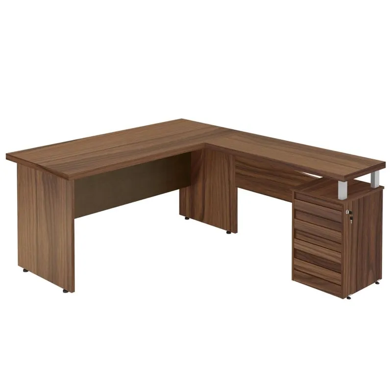 Mesa para Escritório em L 4 Gavetas Ornare Plata Móveis Málaga/Ruggine