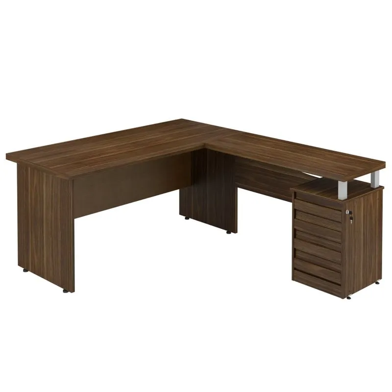 Mesa para Escritório em L 4 Gavetas Ornare Plata Móveis Affara/Ruggine