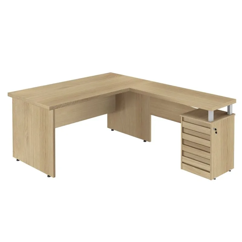 Mesa para Escritório em L 4 Gavetas Ornare Plata Móveis Carvalho