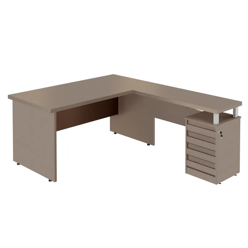Mesa para Escritório em L 4 Gavetas Ornare Plata Móveis Suede/Ruggine