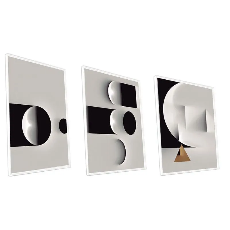 Kit Quadro Abstrato Preto E Branco Vinil Com Vidro Tamanho-moldura 20x20 Caixa Cor Branca