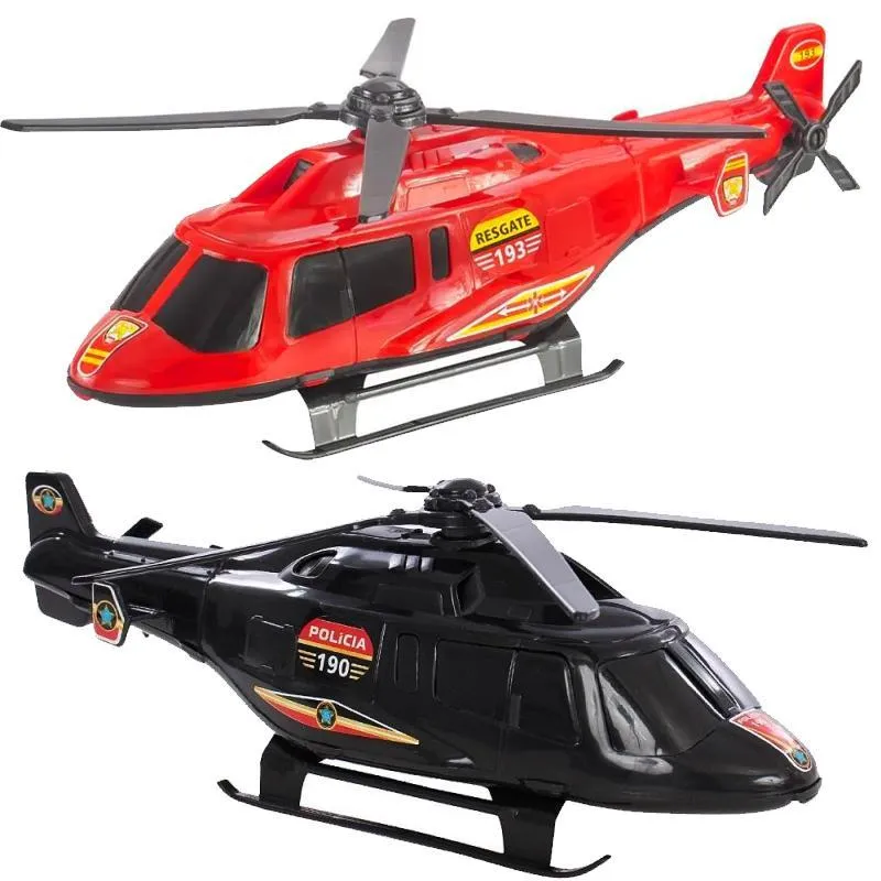 Kit 2 Helicópteros Resgate Hélice 11cm Bombeiro Preto