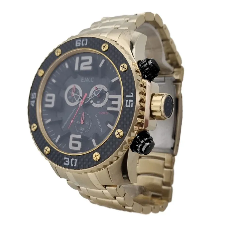 Relógio ewc Masculino Dourado Cronógrafo Big Case EMT14002P