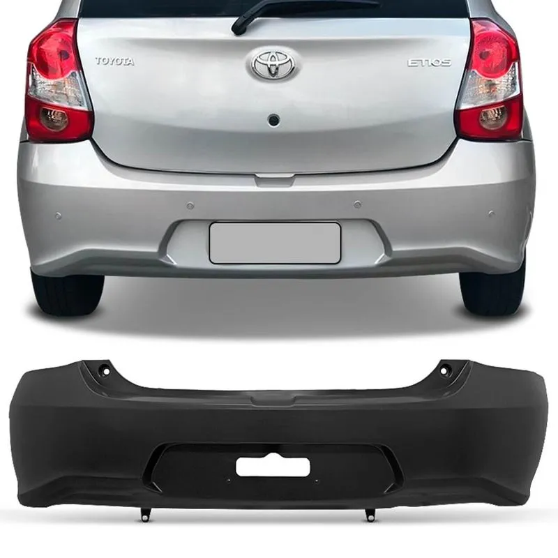Parachoque Traseiro Toyota Etios Hatch 2017 2018 2019 2020 Preto Liso com Espaço para Placa