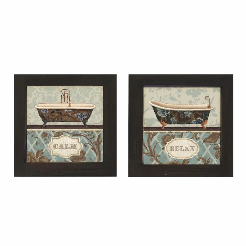 Dupla de quadros para banheiro, decorativos, cor preta, 14cm