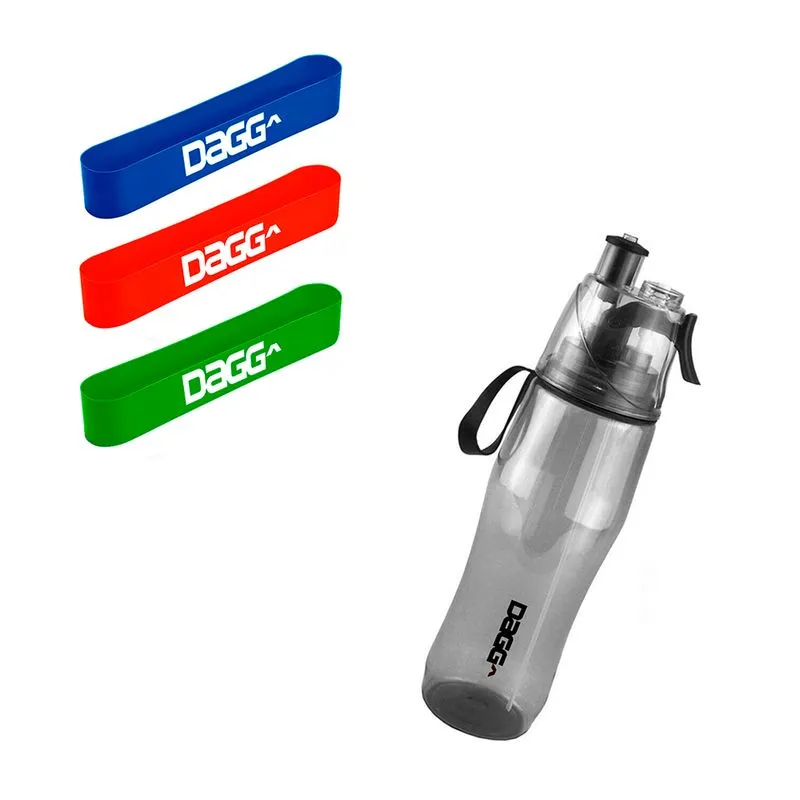 Kit 3 Mini Band Dagg Pro Faixa Elástica e Garrafa Dagg Com Borrifador 750ml Preta
