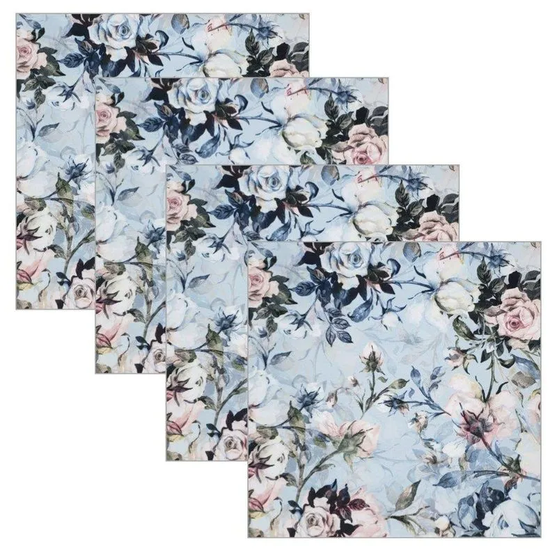 Kit 4 Guardanapos De Tecido Floral Vintage Azul Da Charlô 40cmx40cm