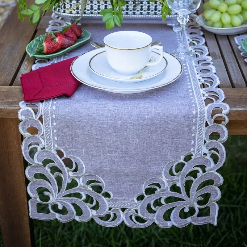 Trilho de Mesa Argivai Rechilie Taupe 40cm x 1,40m
