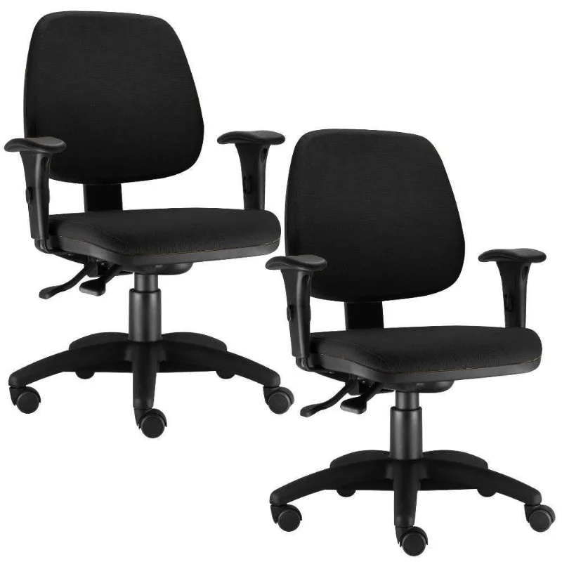 Kit 02 Cadeiras Job L02 Executiva Ergonomica Crepe Preto