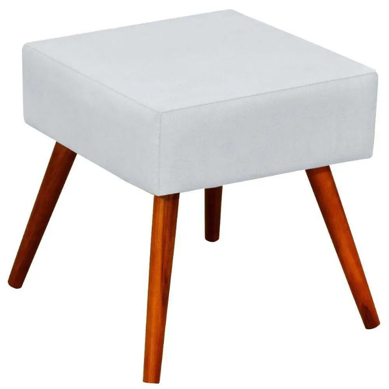 Puff Banqueta Decorativa com Pés Palito Lívia W01 Corino Branco - Lyam Decor