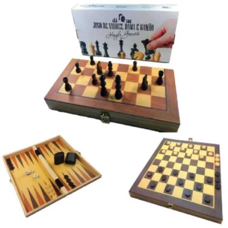 Jogo Educativo Tabuleiro De Xadrez Dama E Gamão 38,8Cm