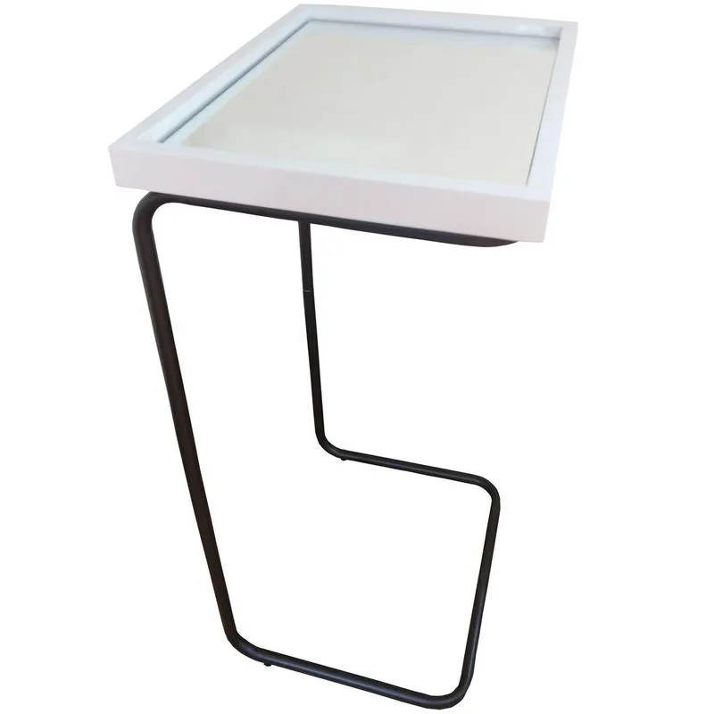 Suporte Mesa Braço Sofá Espelho Bandeja Off White Base Preta