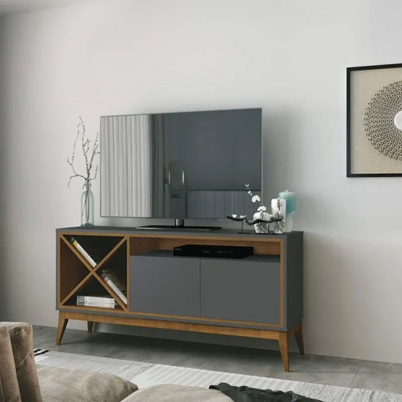 Rack para TVs até 45 Polegadas 2 Portas Lyon EDN Móveis Grafite/Naturale