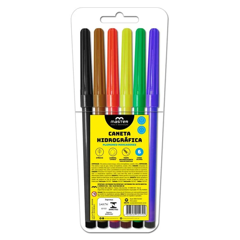 Caneta Hidrografica Fine 6 Cores Bolsa Plástica - Master