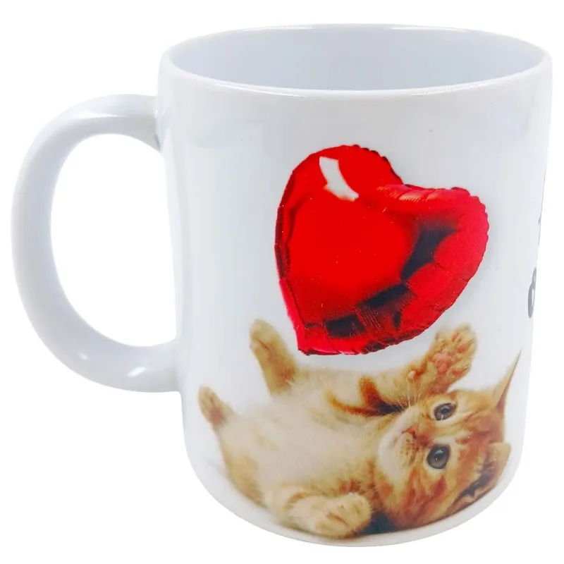 Caneca Gato Coração 300ml em Cerâmica Sude