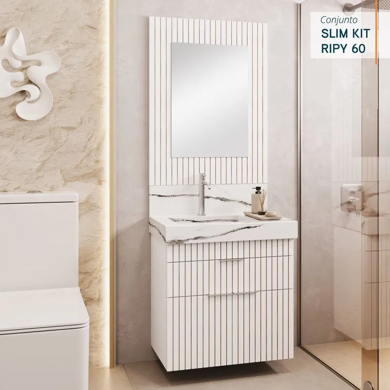 Lavatório Slim Kit Ripy 60 Cm Com Cuba Esculpida - Blu Lavatórios Calacata