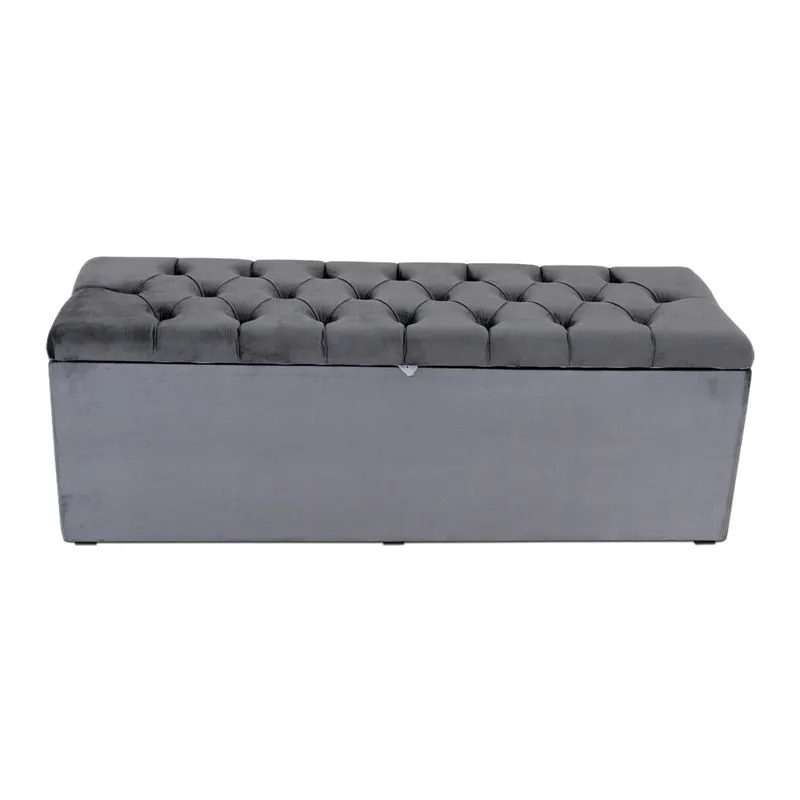 Calçadeira Baú Padua de 158 cm Larhome Suede Veludo Cinza escuro.