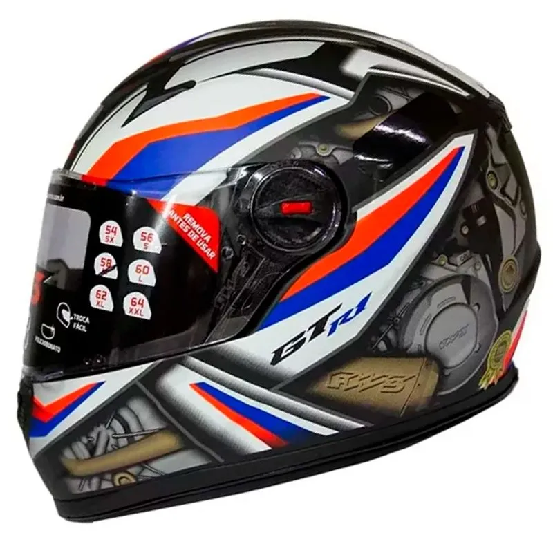 Capacete Fechado FW3 GTN R1 Capacete FW3 GTN R1 Preto Azul Vermelho Fosco 58
