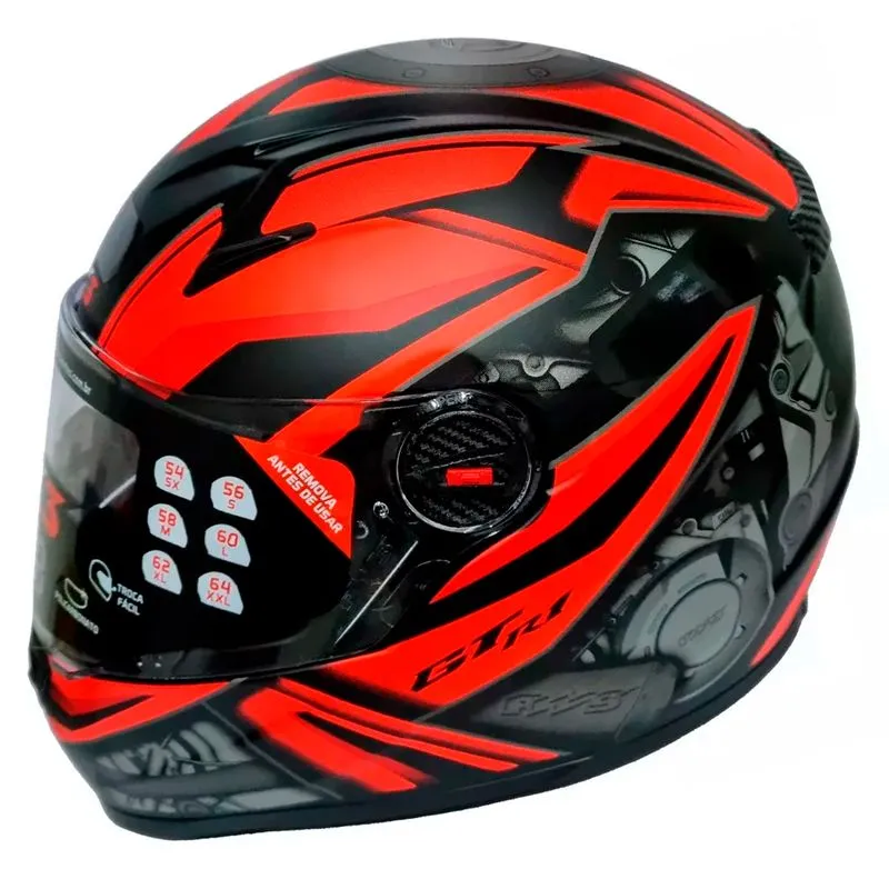 Capacete Fechado FW3 GTN R1 Capacete FW3 GTN R1 Preto Vermelho Fosco 60