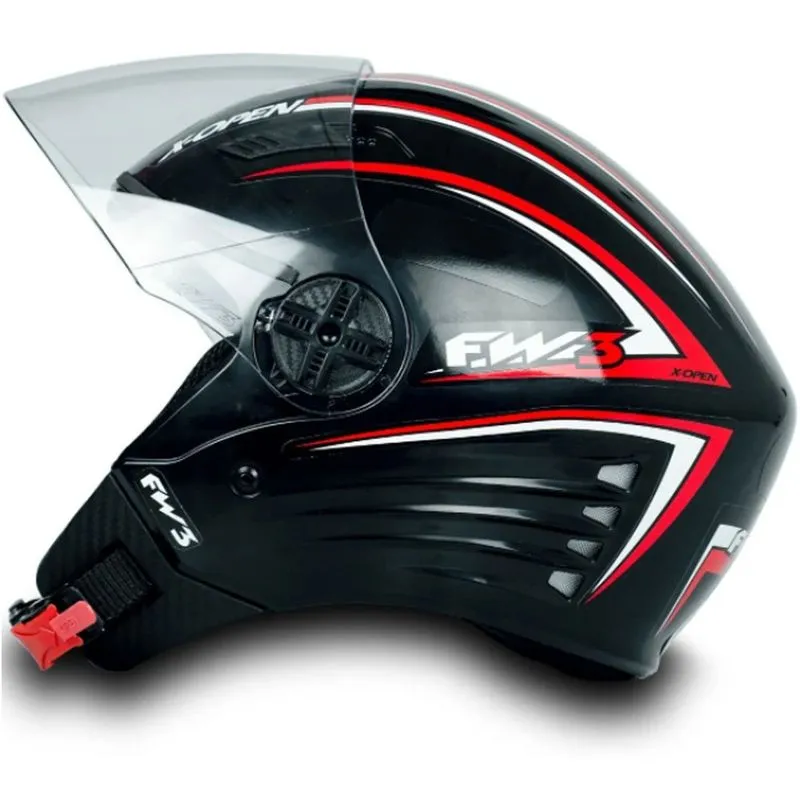 Capacete Aberto FW3 X Open Capacete FW3 X Open Preto Vermelho 56