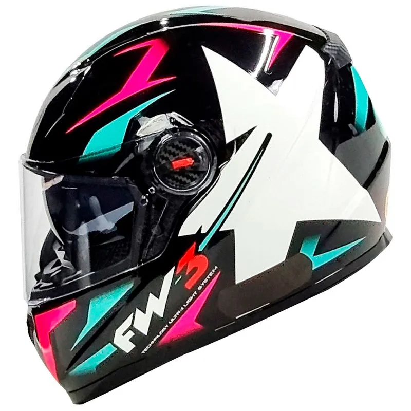 Capacete FW3 GTX Star Preto Azul Tiffany Rosa 60