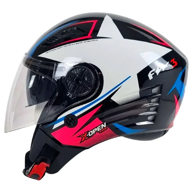 Capacete FW3 X Open UP Star Preto Azul Rosa 58