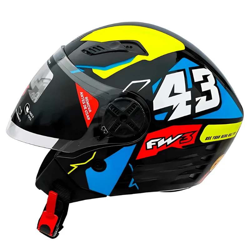 Capacete FW3 X Open UP 43 Amarelo Azul 56