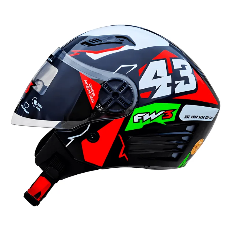 Capacete FW3 X Open UP 43 Vermelho Verde 56