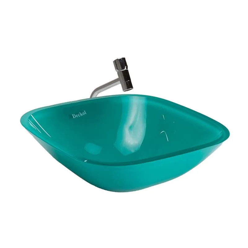 Cuba De Vidro Quadrada Verde Agua,válvula,sifao,torneira 45
