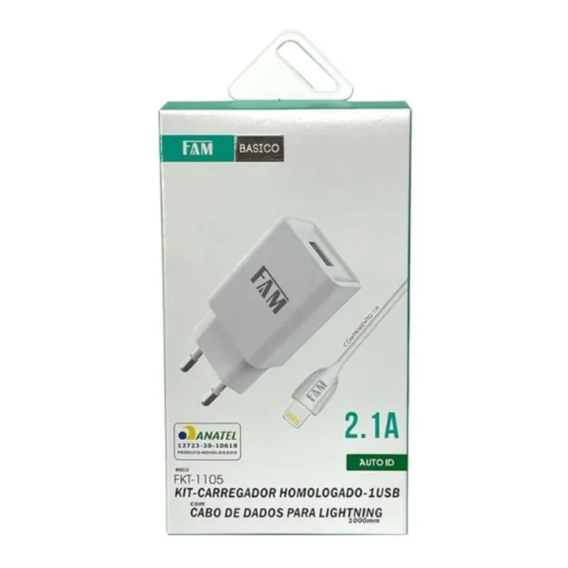 Carregador Usb Lphone 2.1 Fam Fkt-1105 Branco