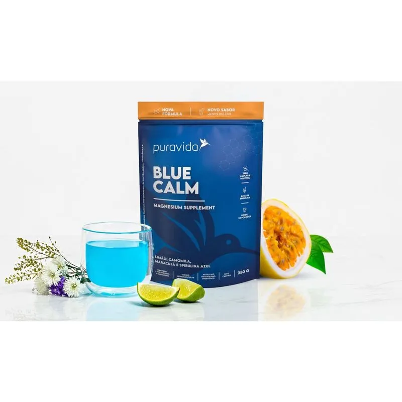Blue Calm 250g Magnésio + inositol + spirulina Azul - PuraVida