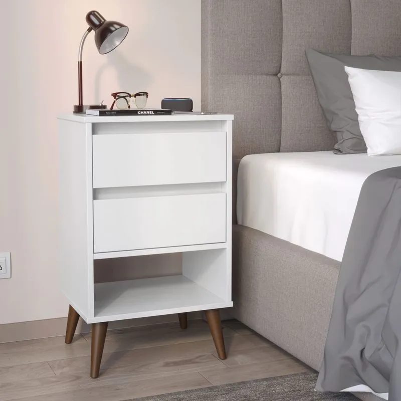 Mesa de cabeceira taurus retro 2 gavetas branco ej moveis - lojas lm