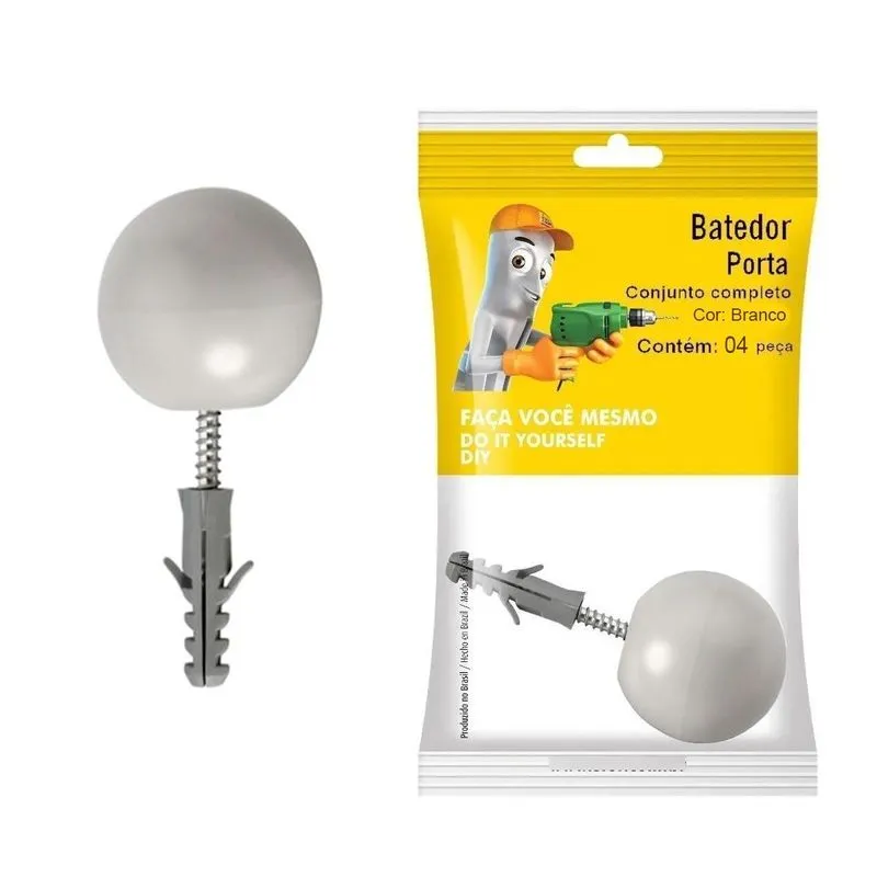 Kit 4 Batedor Bola Borracha Porta Batente Amortecedor Branco