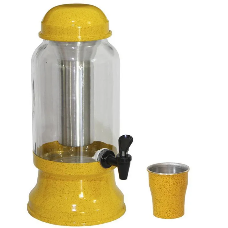 Suqueira Barrica Vidro 3,2 Lt Porta Gelo - Amarelo Pig