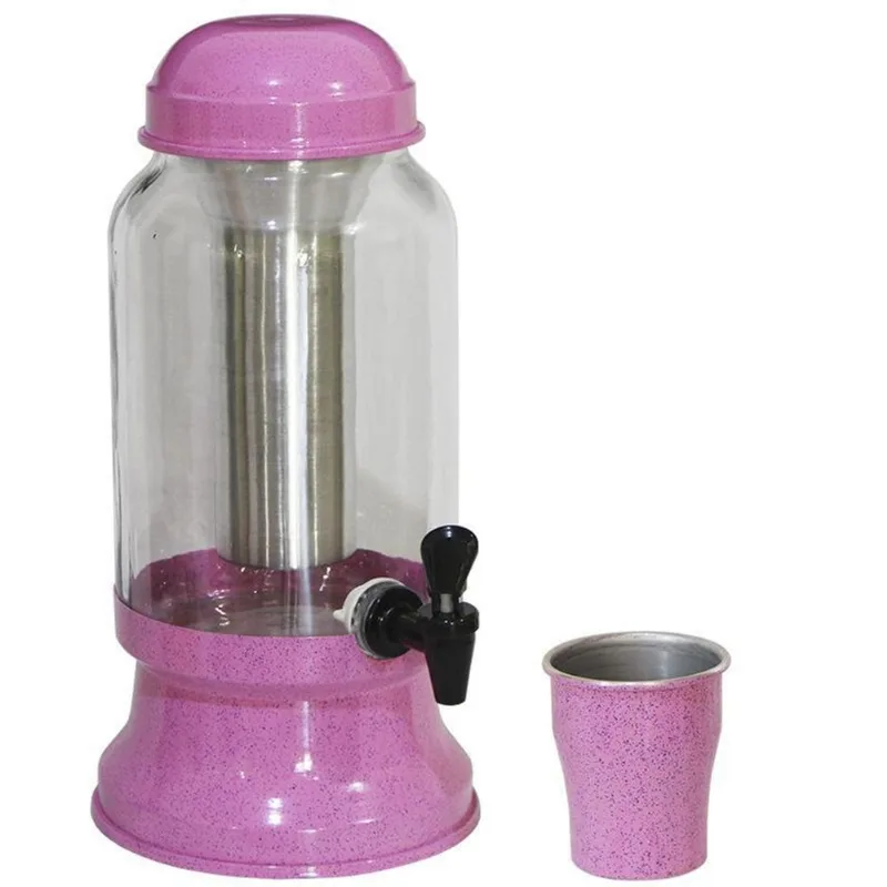 Suqueira Barrica Vidro 3,2 Lt Porta Gelo - Rosa Pig
