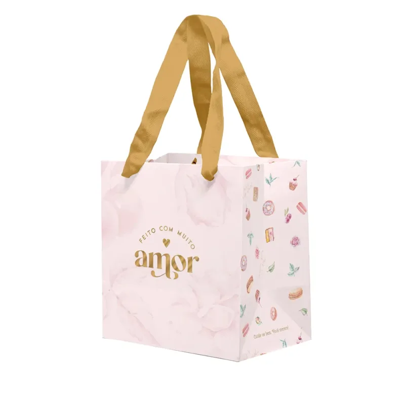 Sacola de Papel P - Patisserie Rosa c/ 10 Un