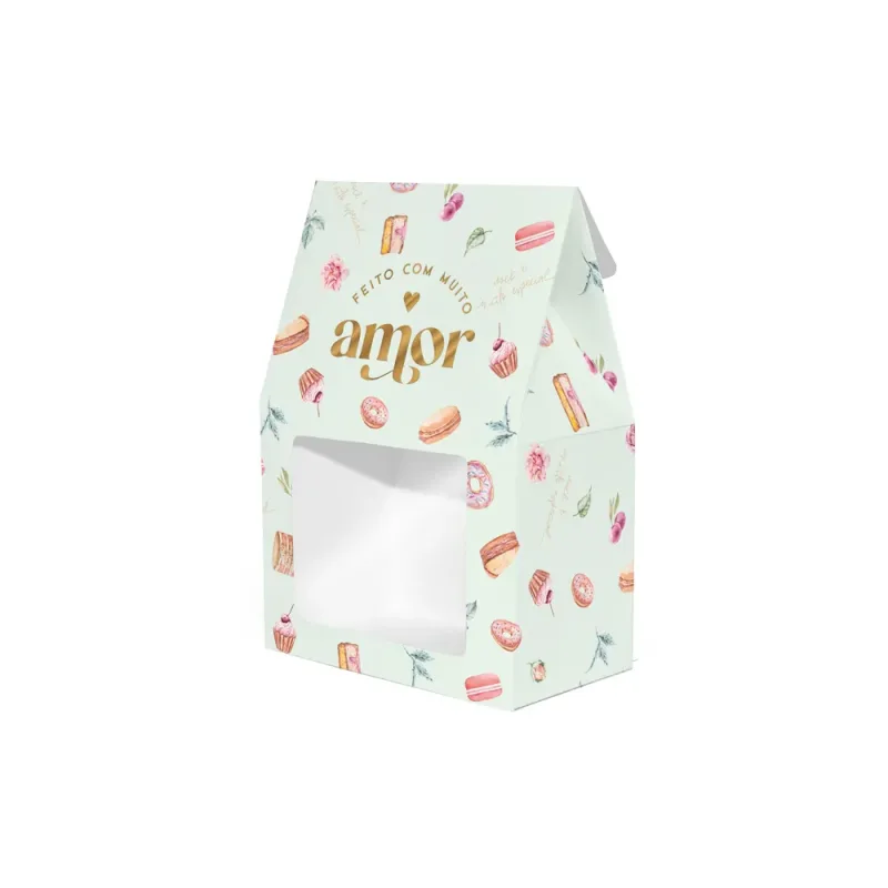 Caixa para Dragê c/ Visor - Patisserie Verde c/ 10 Un