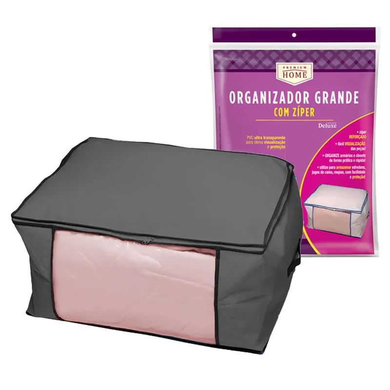 Saco Organizador Premium Closet Edredon C/ Ziper G - Cinza