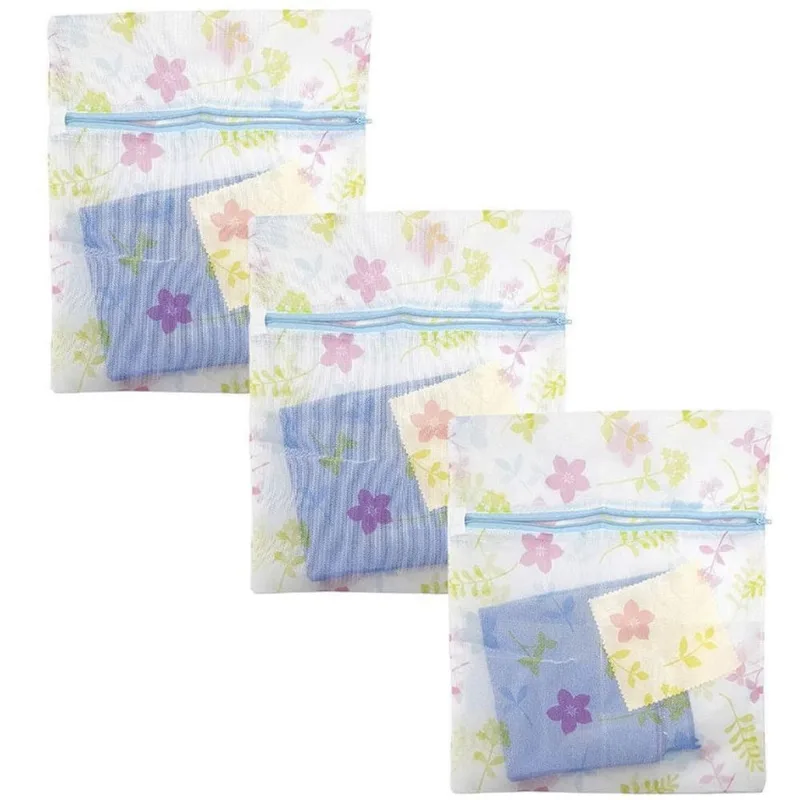 Kit 03 Sacos Para Lavar Roupas Floral Tamanho P 30X35Cm