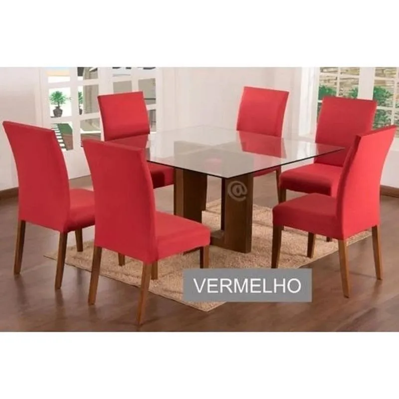 Capa Para Cadeira Lisa Kit 6 Lugares Malha - Vermelho